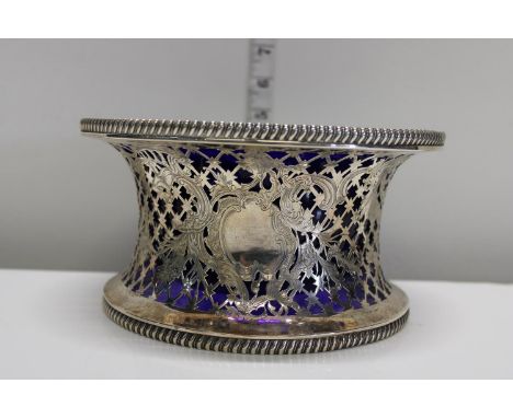 A beautiful Irish hallmarked silver potato ring with cobalt blue liner. Hallmarked for Dublin 1923. By West &amp; Son. Weight
