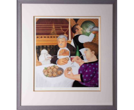 Beryl Cook (1926-2008) 'Dining In Paris' 2001 lithograph limited edition print 531/650, signed, 45cm x 40cm, framed and glaze