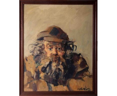 Robert Lenkiewicz (1941-2002) 'Diogenes and Black Pipe' oil on board, with original artist title label on reverse, signed, fr
