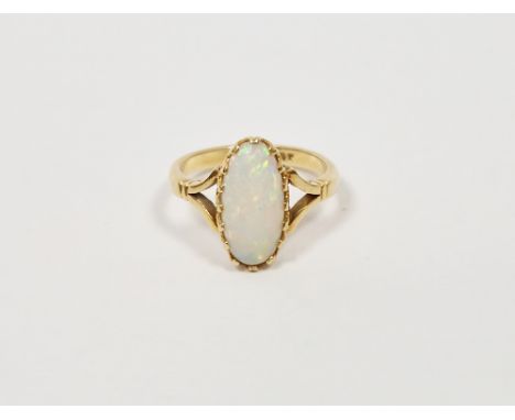 18ct gold and opal ring set oval claw set stone (size N1/2)    Condition Report approx weight is 4.0g