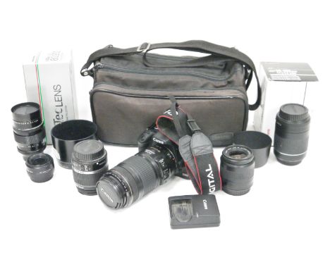 Camera equipment - Canon EOS 500D camera with a Canon ultrasonic image stabiliser macro 1.5m/4.9ft lens together with a boxed