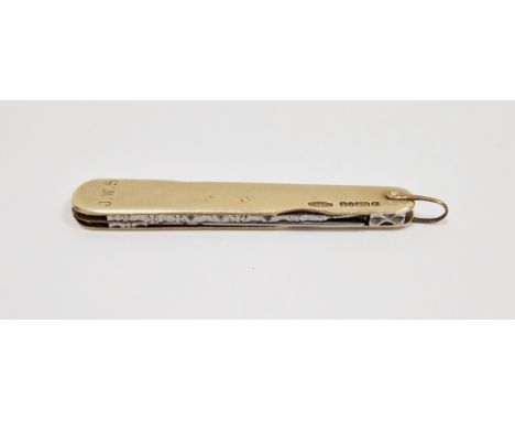 9ct gold case penknife, Sheffield 1946, George Ibberson &amp; Co, with four folding steel tools, the case engraved with initi
