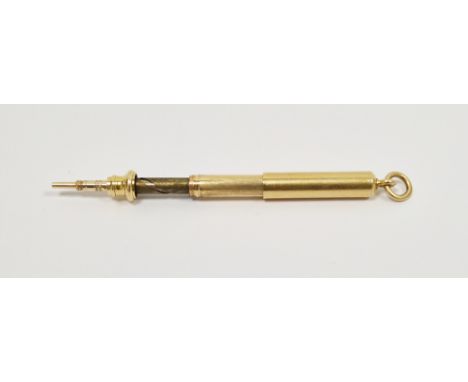 Sampson Mordan &amp; Co, 18ct gold propelling pencil, three plain barrels, one stamped ' S. Mordan &amp; Co 18ct ', 9.5cm lon