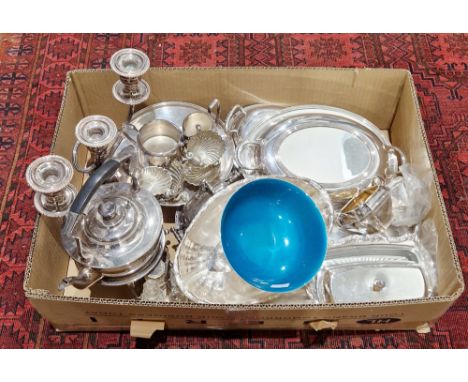 Collection of silver plated items including Reed &amp; Barton enamel bowl, Wilson &amp; Sharpe tazza, WMF oval bowl, two oval