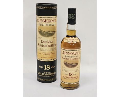 Bottle of Glenmorangie 18 year old single highland rare malt scotch whisky 'Matured for 18 unhurried years in mountain oak ca