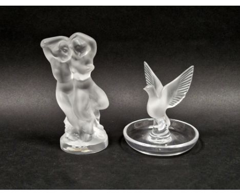 Lalique frosted glass dove ring holder&nbsp;and a&nbsp;Lalique group of 'Le Faune' frosted glass model of Pan and Diana embra