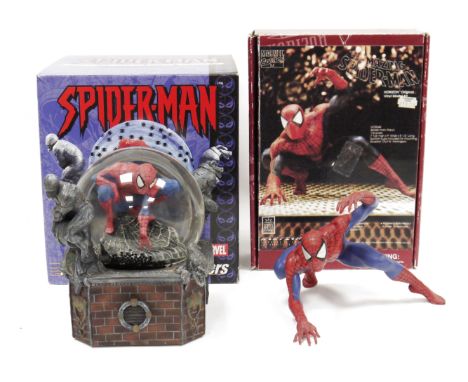 Diamond Select Toys Marvel Spiderman Motion globe with spiders boxed together with Horizon The Amazing Spiderman Vinyl constr