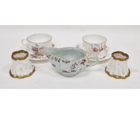 18th century Chinese Export famille rose sauceboat (handle repaired), a pair of Royal Worcester bone china white and gilt tre