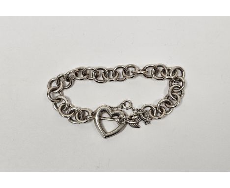 Tiffany silver open heart and arrow clasp bracelet with circular links, 28g approx.&nbsp;