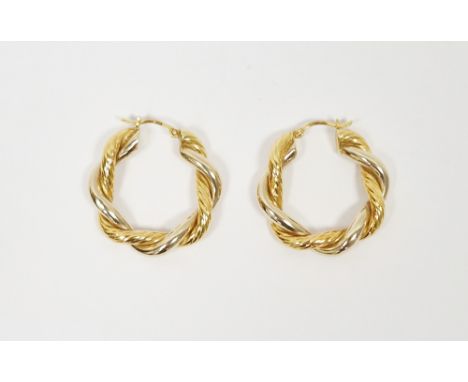 Pair 18ct gold large double twist hoop earrings, 10.3g&nbsp;