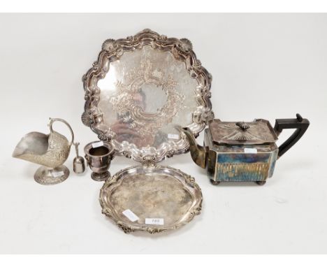 Late 19th/early 20th century silver plated tea pot, of rectangular form, by William Hutton &amp; sons, together with a silver