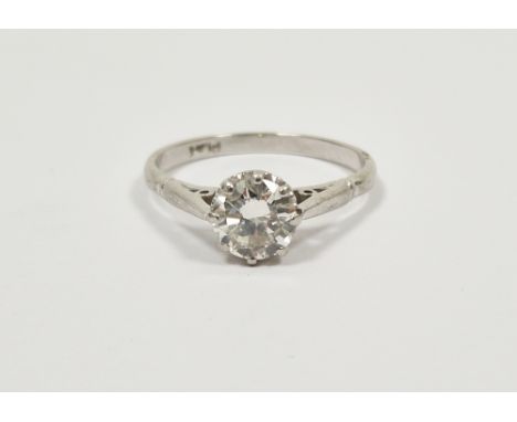 Platinum solitaire diamond ring, claw set, the stone 1.38ct approx. (VS/F/G). Ring size U/V Condition Report Ring size U/VWid
