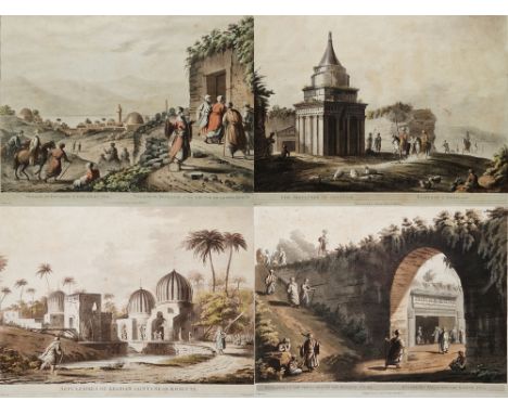 After Luigi Mayer (1755-1803) Lithograph Set of six hand-coloured lithographs of Middle Eastern scenes and buildings, framed 