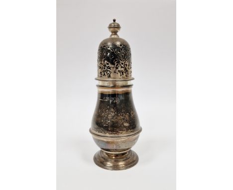 Edward VII silver sugar caster, Sheffield 1905, Harrison Brothers &amp; Howson, of plain baluster form with pierced lid and k