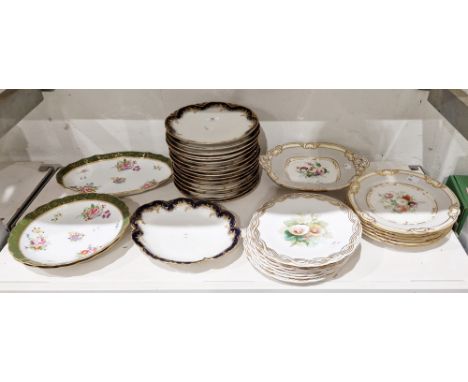 Haviland Limoges blue and gilt ground part dessert service, circa 1900, printed green and gilt marks, comprising a shaped ova