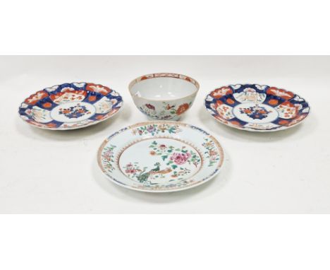 19th century Chinese porcelain famille rose plate and bowl, the plate with enamel decoration with peacocks and flowers, 23cm 