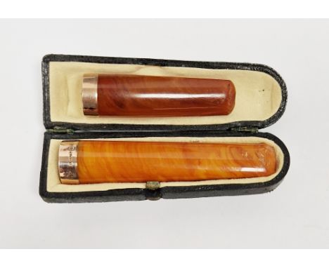 Two Victorian 9ct gold and amber cheroot holders, both hallmarked, one date 1900 (8cm long) in original case and the other da