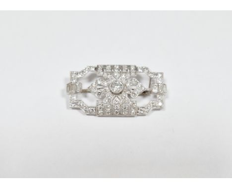 Art Deco diamond white metal openwork brooch, the principal round brilliant cut diamond to centre measuring approx. 4.63 x 4.