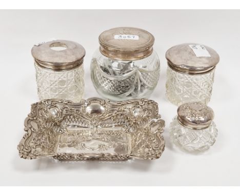 Edwardian VII silver bonbon dish, Birmingham 1904, William Hutton &amp; Sons Ltd, of rectangular form with repousse scrolling