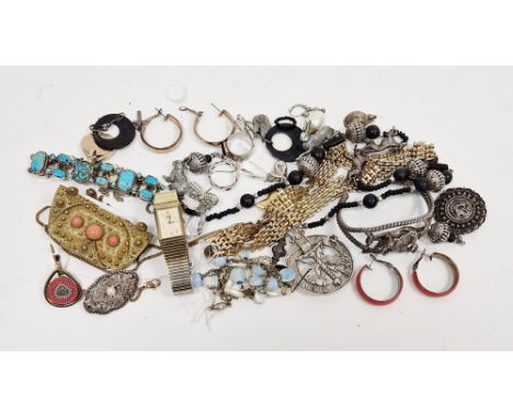 Mixed lot of costume jewellery including white metal and turquoise bracelet stamped 84, marcasite brooch stamped 935, white m