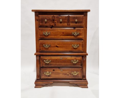 American 'Lenoir House' by Broyhill Furniture Ltd stained chest of five long drawers, the upper drawer with three brass knob 