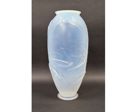 Art Deco Sabino opalescent oviform vase, etched Sabino/Paris to base, moulded with swallows in flight, 39.5cm high&nbsp;