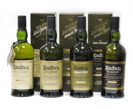 Ardbeg 'The Peaty Path to Maturity' for special release single Islay malt scotch whiskies, comprising Very Young 58.3% vol, S