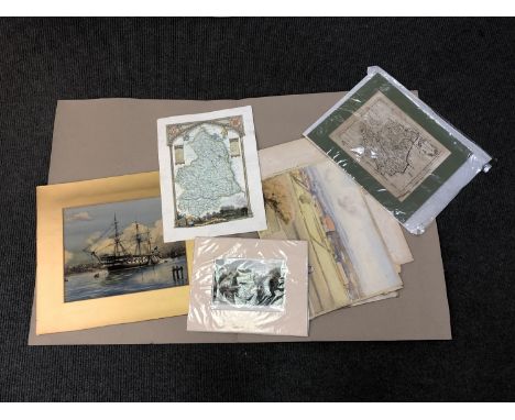 Early Twentieth Century School : Portrait of a Three-Masted Sailing Ship Moored in a Bay, watercolour with bodycolour, signed