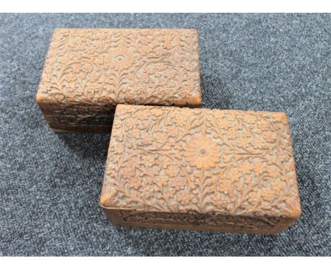 A pair of Indian carved hardwood trinket boxes