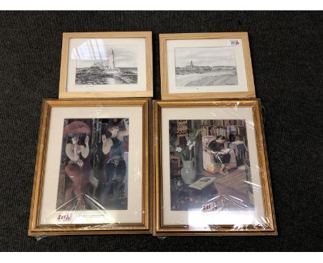 Fiona Burns : Tynemouth Longsands, pencil, signed, 13 cm x 19 cm, together with the companion piece depicting St. Mary's Ligh