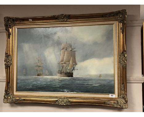 David G Bell : 'The Superb' Entering Spithead, Isle of Wight, 1806, oil on canvas, 75 cm x 50 cm, signed, framed.  CONDITION 