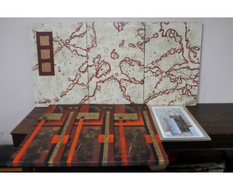 Two contemporary tryptic wall panels together with a further framed print 