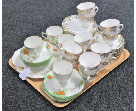 A tray of bone china tea service and a part Stanley tea service 