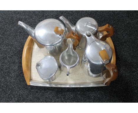 A six piece Picquot ware tea service on tray 