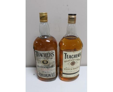 Two bottles of Teachers Highland Cream Scotch 1 litre and 1.13 litres. (2)