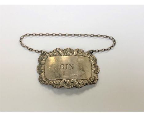 A silver Gin decanter label, A Marston &amp; Co, Birmingham 1969