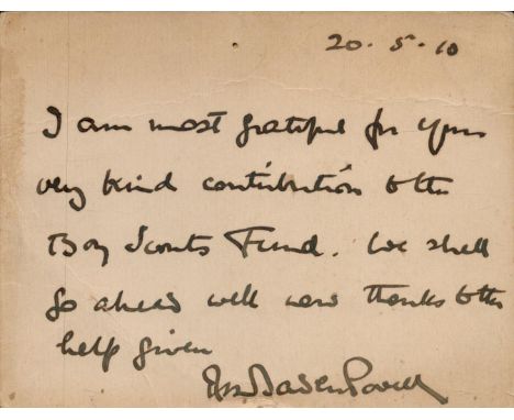 Baden Powell signed vintage postcard dated 20.5.10. Good Condition. All signed items come with our certificate of authenticit