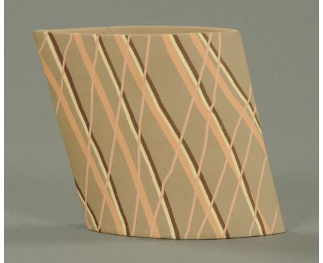 Felicity Aylieff, a mushroom pinstripe pot.  Height 13 cm.   CONDITION REPORT:  Very good condition with no damage, repairs, 