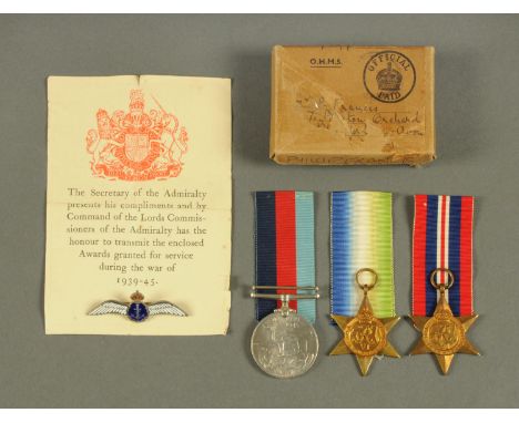 A silver and enamel Fleet Air Arm brooch, and a World War Two Naval medal group to "Philip Francis".