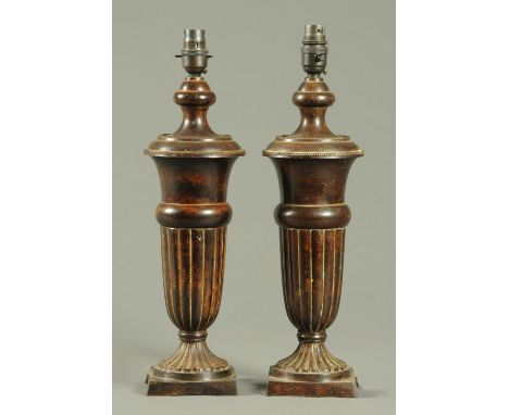 A pair of bronzed table lamps. Height excluding light fitting 37 cm.    CONDITION REPORT:  Other than being dirty these lamp 