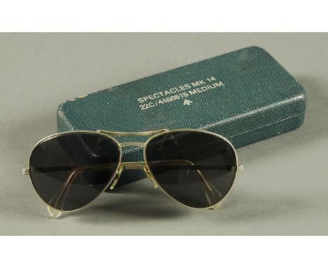 A pair of vintage RAF Mark 14 sunglasses, in original case.    CONDITION REPORT:  Both lenses are serviceable.  However when 