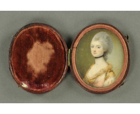Horace Hone (1754-1825), portrait miniature of a young lady, signed with initials and dated 1782, painted on ivory.  67 mm x 