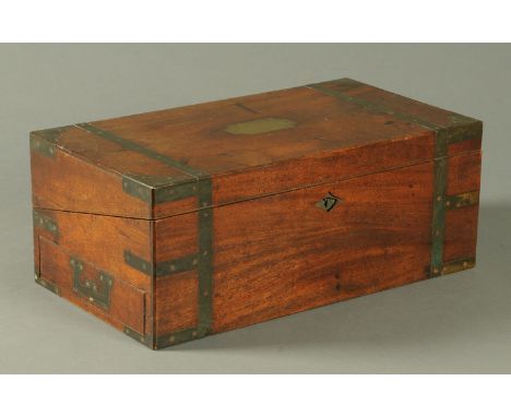 A Victorian mahogany writing slope, brass bound, bearing plaque to "Dr. W. Cox Surgeon, Ollerton".  Width 45 .5 cm.    CONDIT