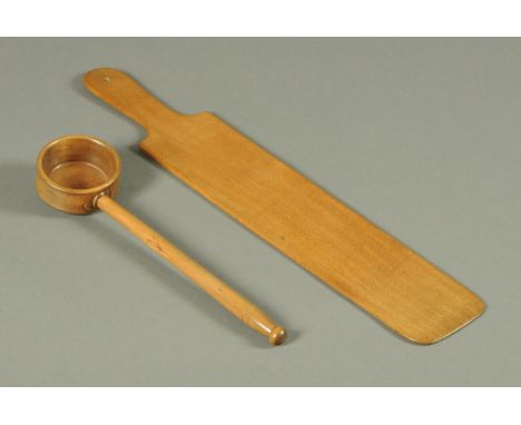 A North Country fruitwood ladle, and a scone turner.  Longest 54 cm.    CONDITION REPORT:  Both items are in very good order 