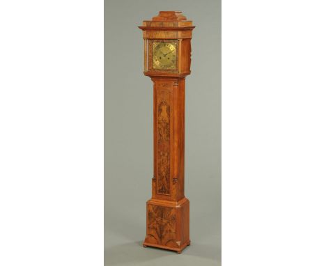 A walnut cased grandmother clock, well figured, with caddy top, brass dial and two-train striking movement.  Height 154 cm, w