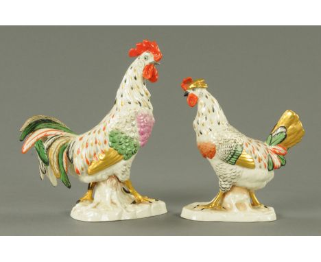 Two Samsons of Paris porcelain cockerels, polychrome, gold anchor mark.  Tallest 22 cm (see illustration).    CONDITION REPOR