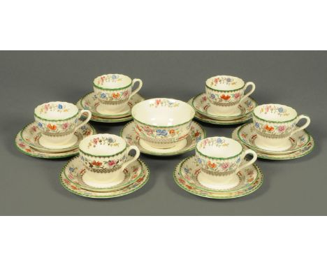 A Copeland Spode Chinese Rose tea set (20).   CONDITION REPORT:  The sugar basin has two small top edge chips just through th