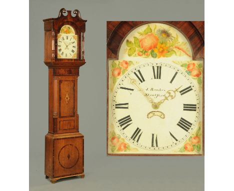 An early 19th century mahogany longcase clock, with thirty hour movement and painted dial by J. Brookes, Stratford, the case 