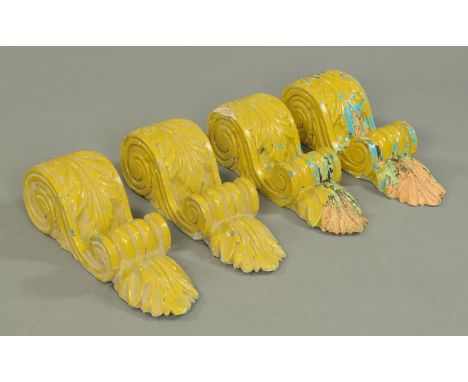 Four large Victorian overpainted stoneware ceramic corbals.  