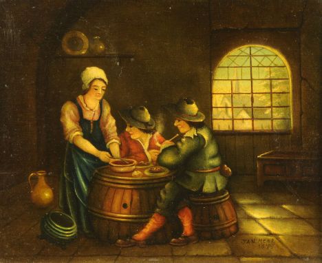 Jan Meer, oil on panel, Dutch interior scene.  24 cm x 29 cm, framed, signed and dated 1879.